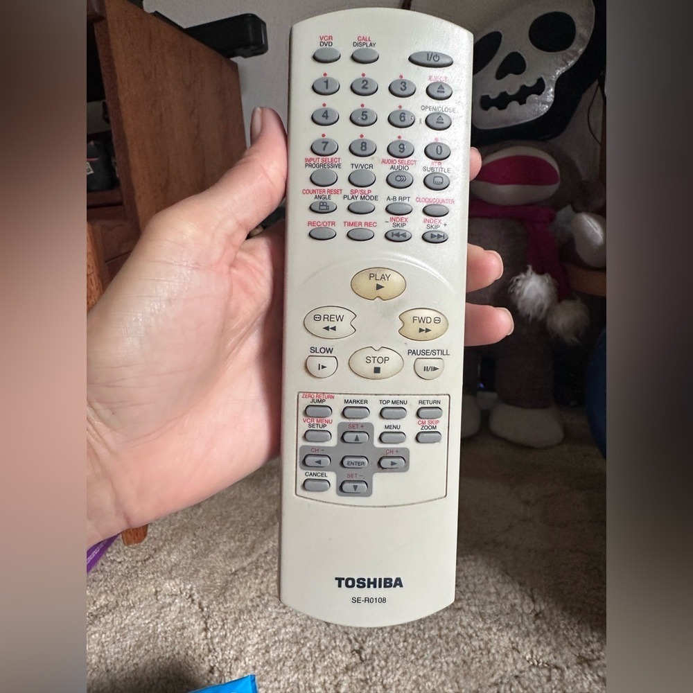 Toshiba SE-R0108 VCR DVD Combo Remote Control Light Gray OEM Replacement